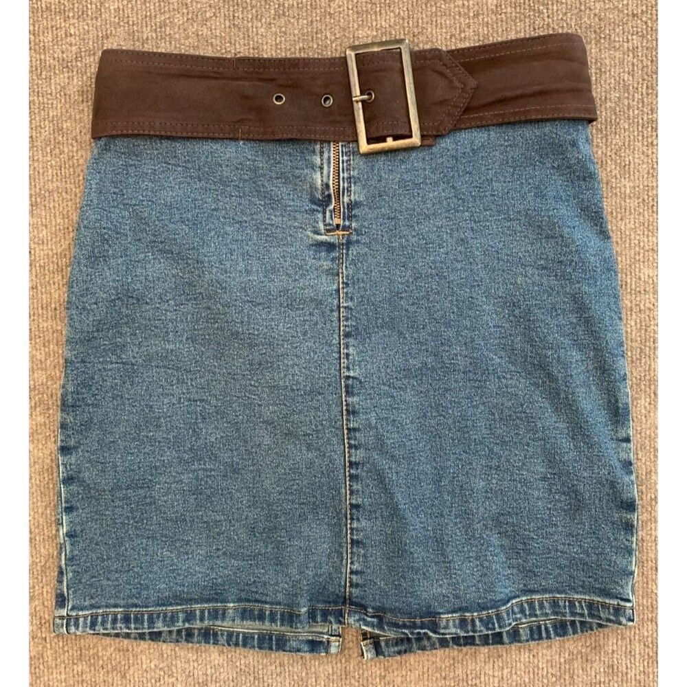 Jordache Skirt Girls 14 Mini Denim Attached Faux Suede Belt A-Line Stretch Jean